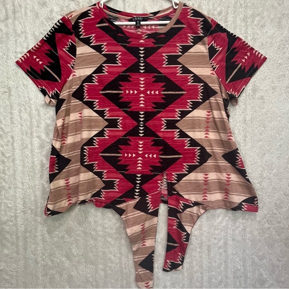Lauren Ralph Lauren Aztec Top Front Waist Tie Top Sleeve Sz 2X Southwestern - Picture 2 of 14